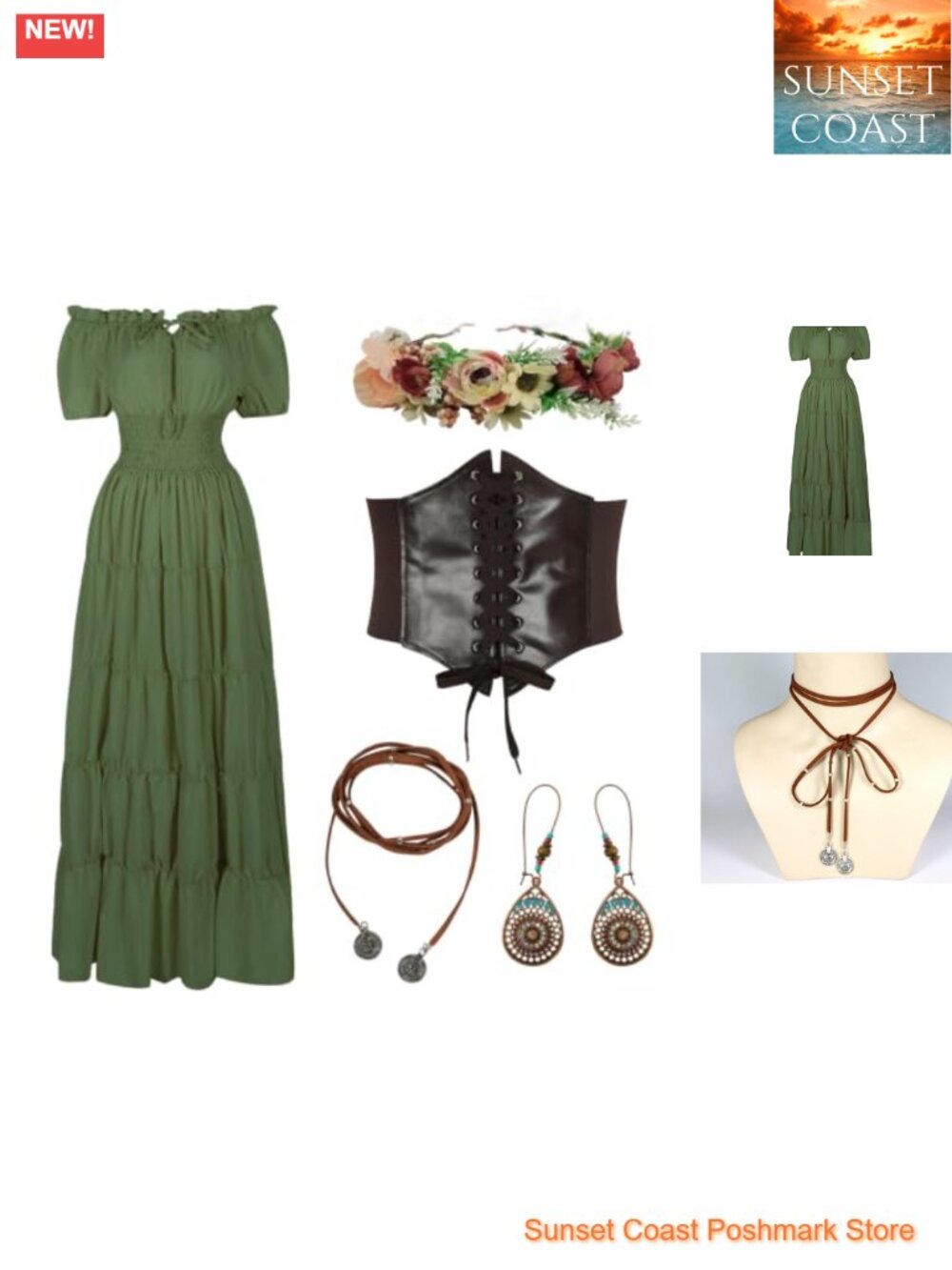 Renaissance Medieval Costume Set Fairy Cottagecore Dress Corset